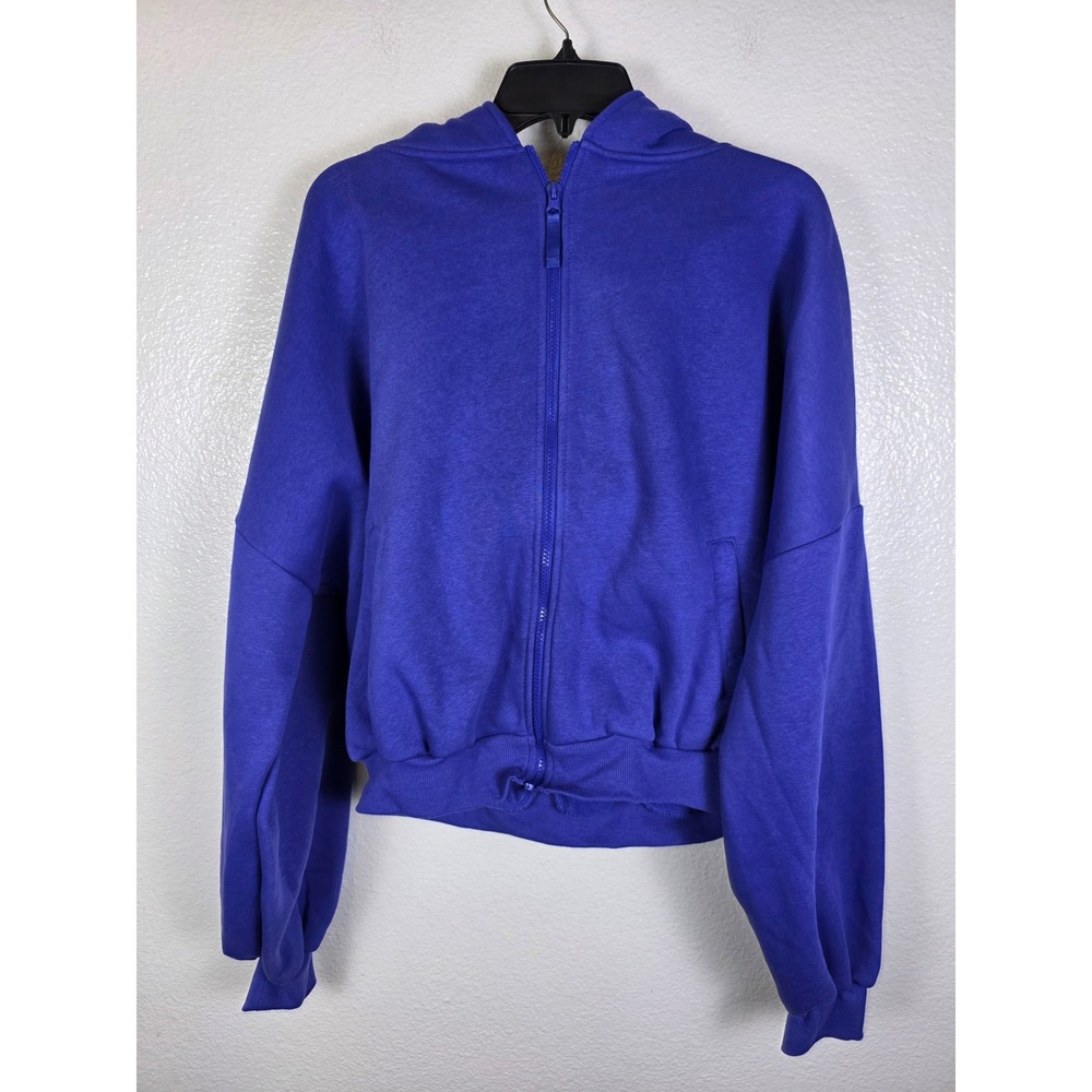 Blogilates Marshmallow Hoodie Royal Blue Full Zip Cropped Sweatshirt Size Medium